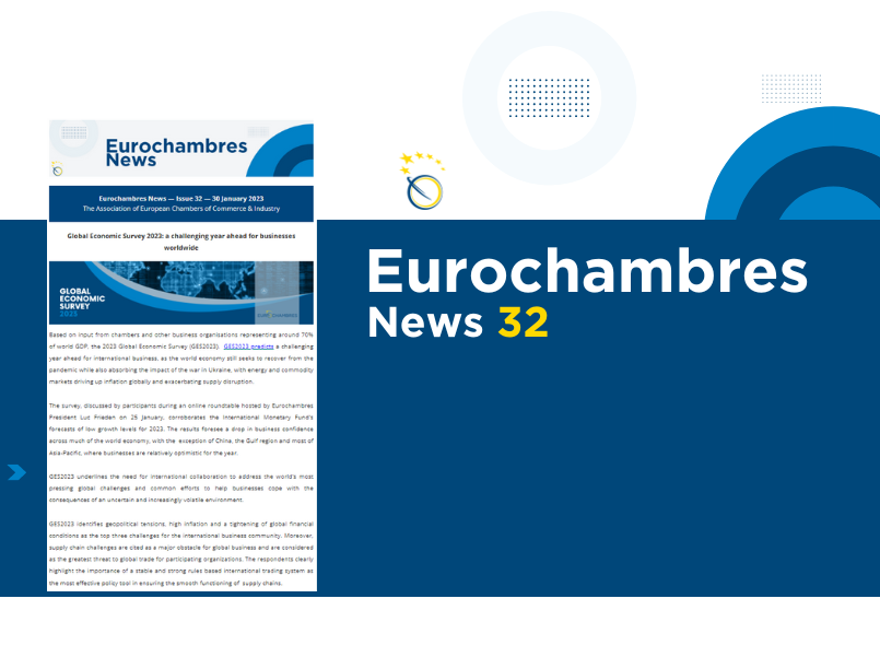 Eurochambres News 32 is out featuring: ✔#GES2023 & a challenging 2023 ✔#DueDiligence framework ✔Impact assessment: 📈competitiveness 📉burdens ✔#DataAct: preserving data holders’ rights ✔News on @EYEprogramme @EU4BCC & @EntreCompEurope projects ➡bit.ly/ECHNews32