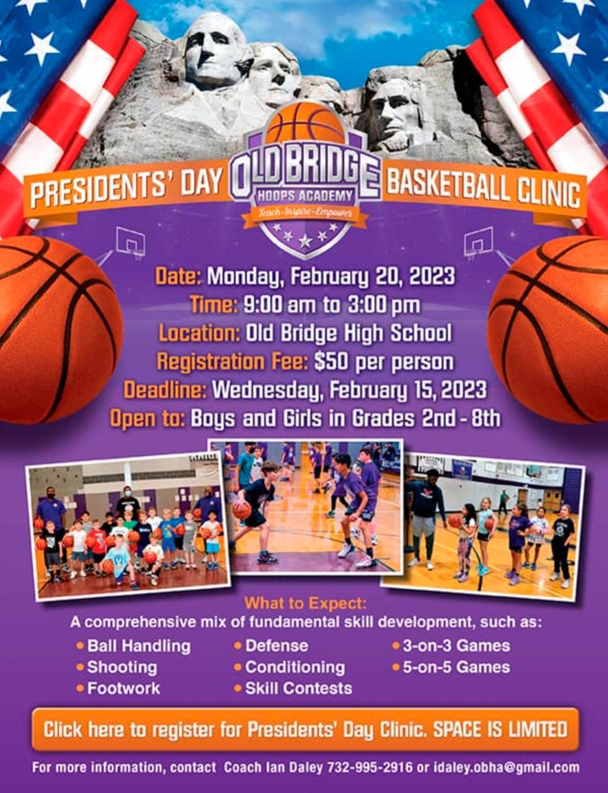 Presidents Day 🏀 clinic! Register at: obhoopsacademy.com/prezday/