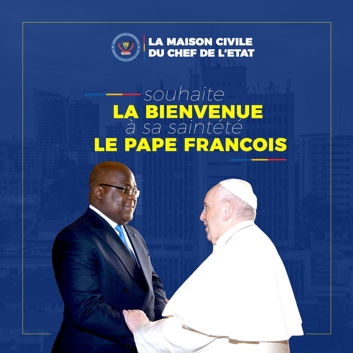 #RDC 30.01.2023| #VISITE_PAPALE, #BIENVENUE_A_SA_SAINTETE_LE_PAPE_FRANCOIS, #RDC_DE_NOUVEAU_FREQUENTEE

C'EST DEJA CE MARDI