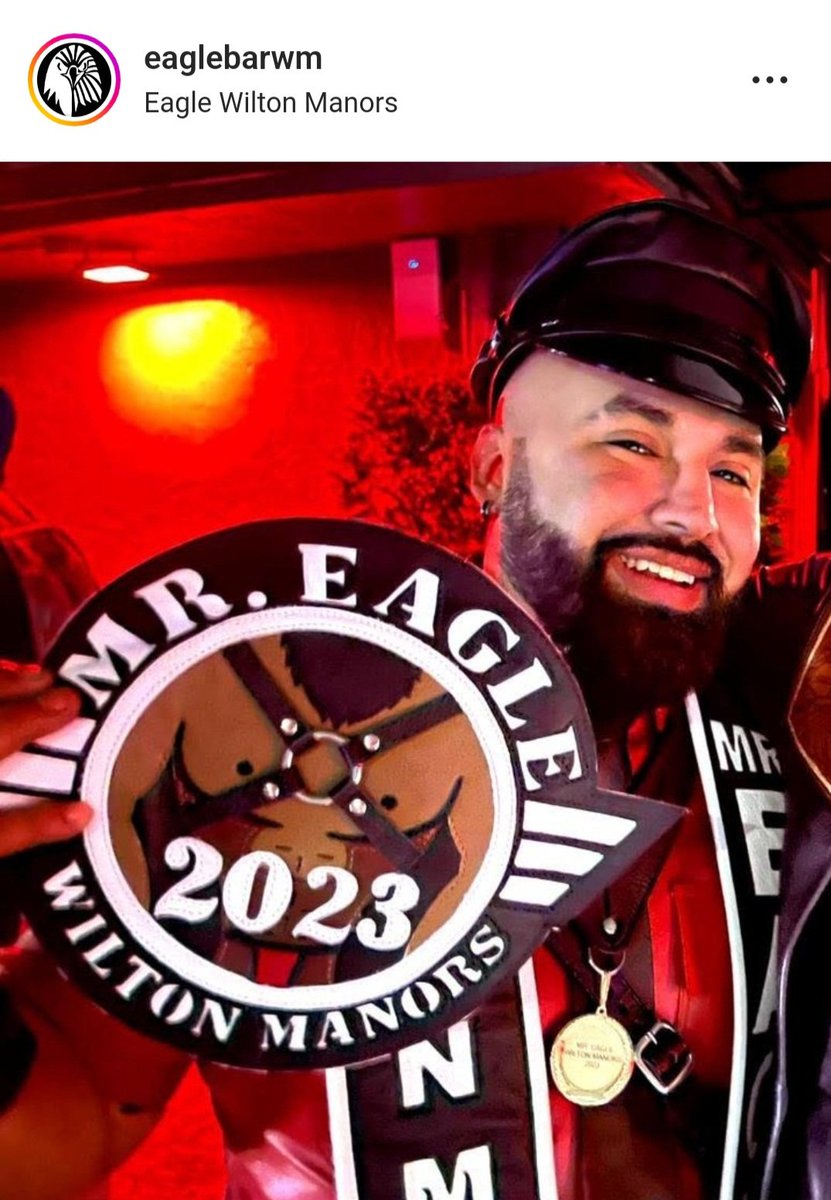 Intent2Capture's tweet image. Congrats Gilbert on winning Mr. Eagle Wilton Manors 2023 ❤️🖤💙😘 @EagleBarWM #iml #mreagle #leathermen #muircapmonday