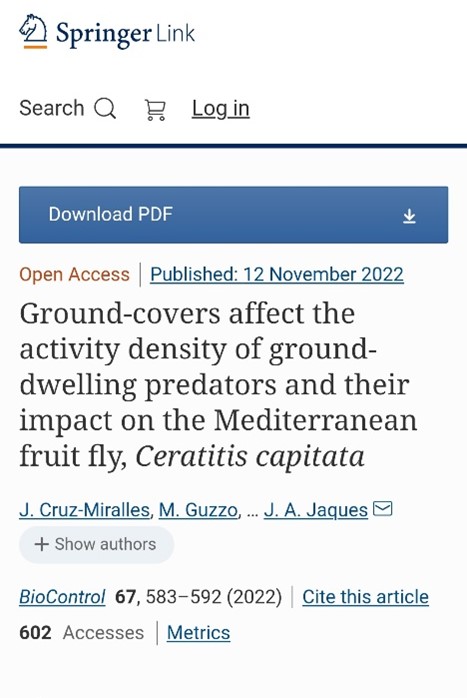 FruitFlies-IPM H2020 (@h2020ipm) on Twitter photo 💡Investigating the effect of ground cover management on activity density of ground-dwelling #predators and their impact on #Medfly popu
lation abundance.
📌New publication of @ffipm team, recently published on @Biocontrol
👉doi.org/10.1007/s10526… 
#ffipm #fruitflies #horizon 💡Investigating the effect of ground cover management on activity density of ground-dwelling #predators and their impact on #Medfly popu
lation abundance.
📌New publication of @ffipm team, recently published on @Biocontrol
👉doi.org/10.1007/s10526… 
#ffipm #fruitflies #horizon
