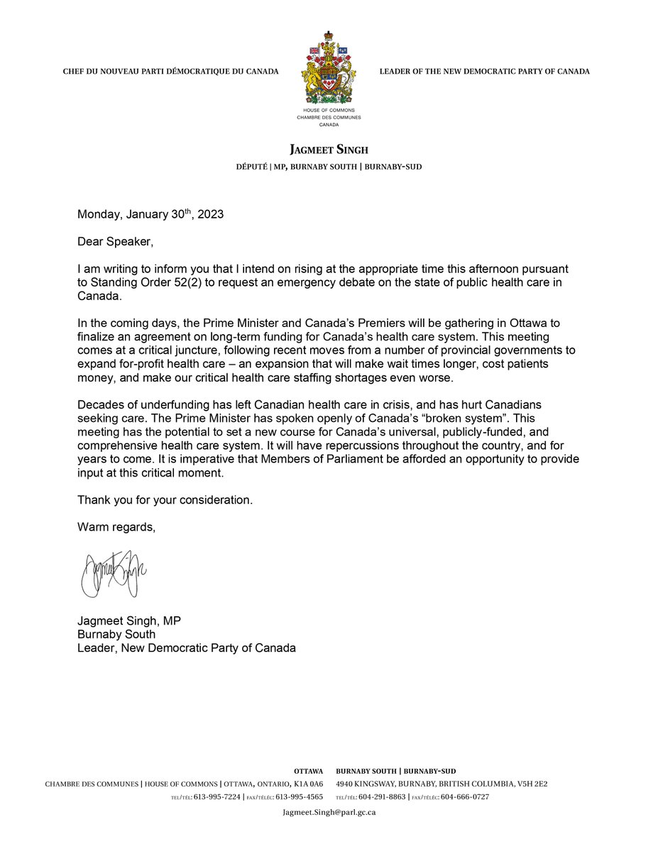 theJagmeetSingh's tweet image. Today I am calling for an Emergency Debate in Parliament.

Conservatives govts are planning US-style privatization.

Justin Trudeau is on board with them.

I want to strengthen, protect and expand our public health care system.

I'm fighting back - for you and your loved ones.
