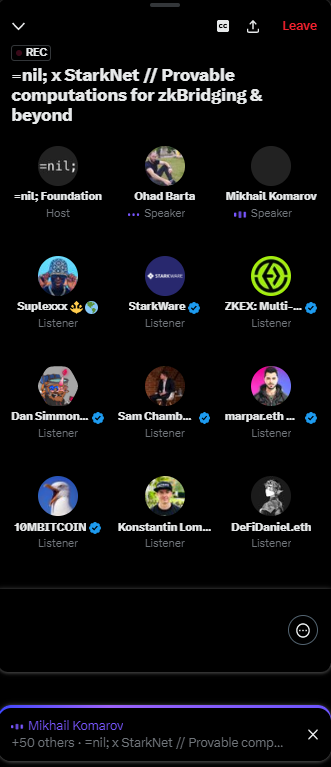 web3suplexxx's tweet photo. Join us for an interesting twitter space
Speakers: @nil_foundation @nemothenoone @OhadBarta https://t.co/j9C1TvdXXR