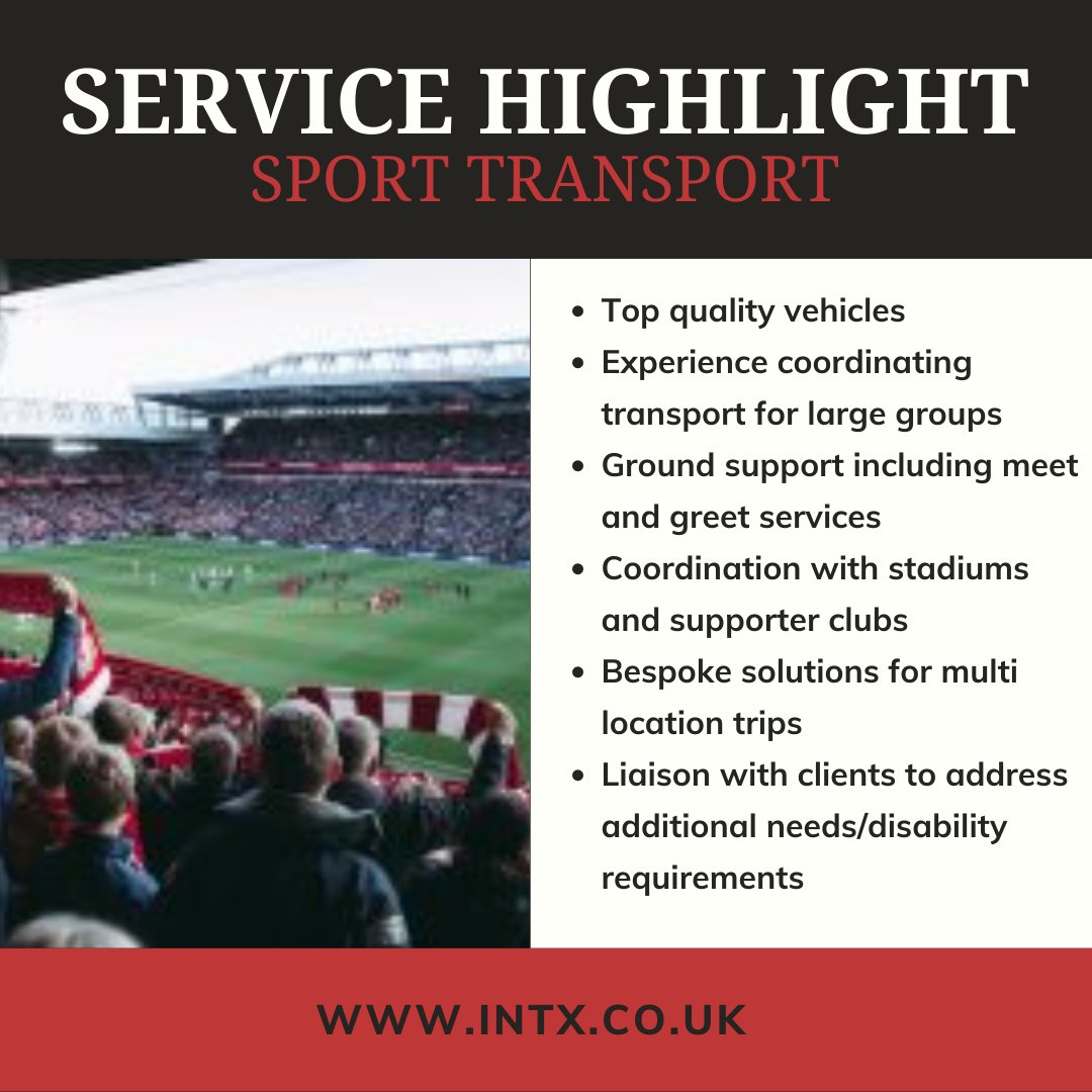 This Monday's service highlight is our sport transport service. With Liverpool as our home city, we have been uniquely positioned and well prepared to pro...
#sporttransport #sporttravel #liverpoolsports #coachhire #chauffeurhire #athletetravel #ukinbound

intx.co.uk/services/sport…