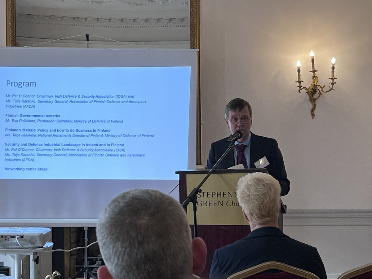 Juha Moisio (@moisiojuha) on Twitter photo A joint session of defence industries in Dublin with <a href="/afda/">max</a> and the Irish Defence & Security Association with a keynote speech by the permanent secretary of the <a href="/DefenceFinland/">Puolustusministeriö</a> <a href="/Pulkkinen_E/">Esa Pulkkinen</a> A joint session of defence industries in Dublin with <a href="/afda/">max</a> and the Irish Defence & Security Association with a keynote speech by the permanent secretary of the <a href="/DefenceFinland/">Puolustusministeriö</a> <a href="/Pulkkinen_E/">Esa Pulkkinen</a>