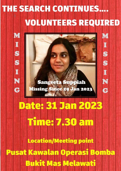 ‼️URGENT‼️

In need of volunteers to search for this missing person who’s a friend. Kindly bring along:  

*Machete/Parang, Water & Headlamp*

For more details follow the FB page of MOSAR: facebook.com/groups/MosarsM… 

#bukittabur #missinghiker #bukitmelawati