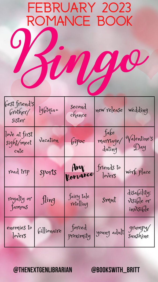 Head to IG to play #romance bingo with us for the month of February & enter for a #giveaway! #romancebooks #adultromance #yaromance #bingo #bookbingo #BookTwitter #books #librarytwitter #librarians #youngadultbooks