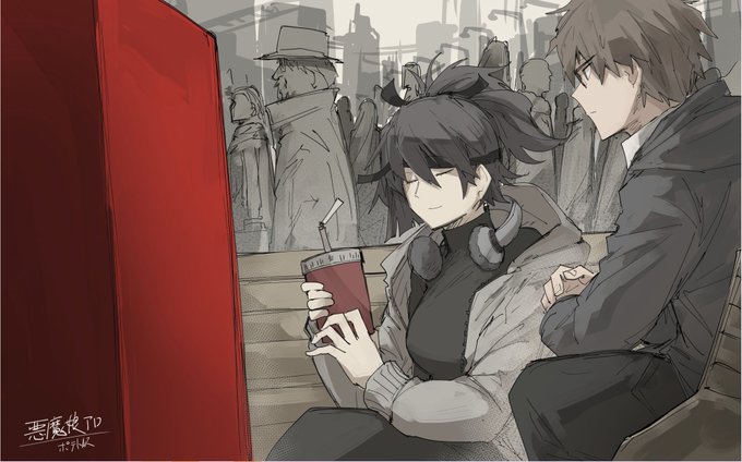 万事屋兼傭兵団--「トマト団」のメンバー
燈盞、夜羽とTHE・販売機さん(人工知能)
依頼人との会話を終えた帰り道中、しばらく休む 