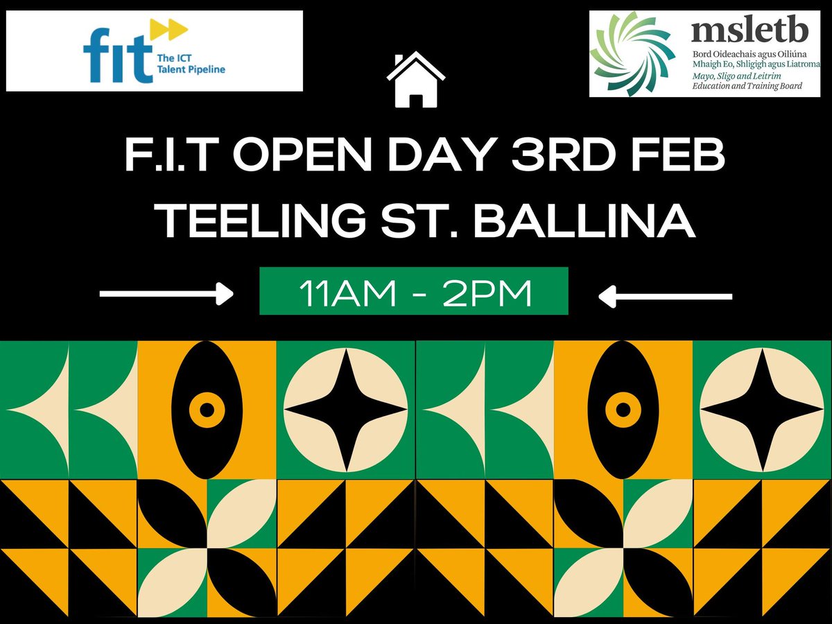 Upcoming open day in Mayo. Join us at the new FIT Ballina Training Facility: Teeling Street, F26F2Y9, (opposite the Garda Station) from 11am until 2pm on 3rd February.
Contact Jen for further info: 087 9480985 @msletb 
#training #manufacturing #CommunityEducation #Ballina #Mayo