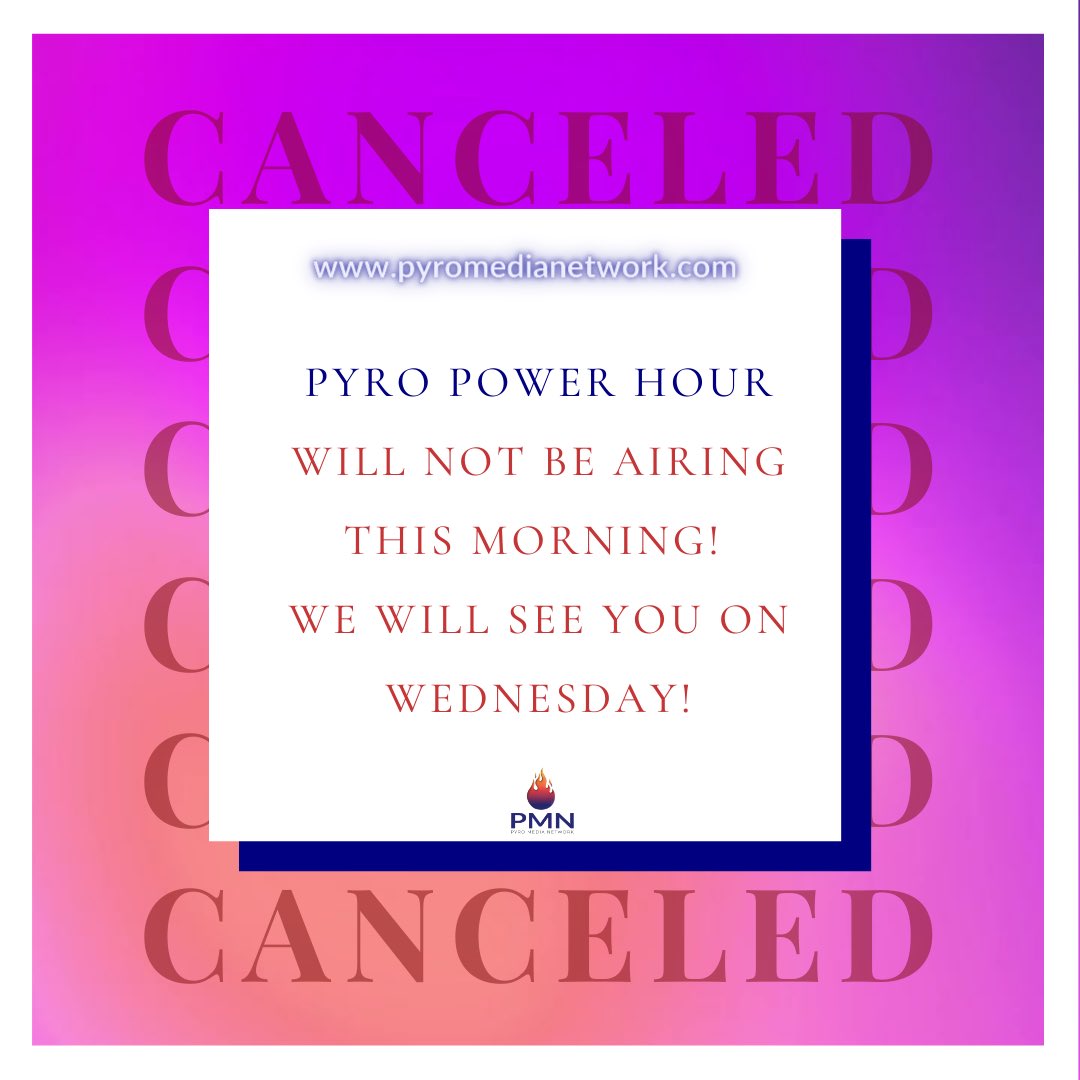 pyromedianet's tweet image. Pyro Power Hour will not air today at 9:00am PST. Kwame &amp;amp; Kire will be back with a brand new episode on Wednesday at 9am PST! 

Catch up on all of the awesome content on Pyro Media Network by visiting our website pyromedianetwork.com 
.
.
.
#PyroPowerHour #pyromedianetwork