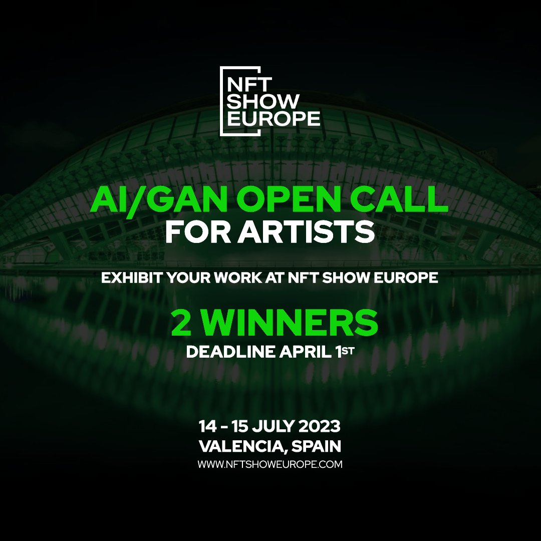 AI/GAN ARTIST OPEN CALL #2 🚨

Do you want your artwork to be displayed with us at #NFTSE23 Valencia? This is your chance to get featured!

To participate:

POST your AI/GAN art below THIS tweet 👇
🔁RT &amp; LIKE this post
👥FOLLOW @nftshoweurope &amp; <a href="/joynxyz/">Joyn</a>