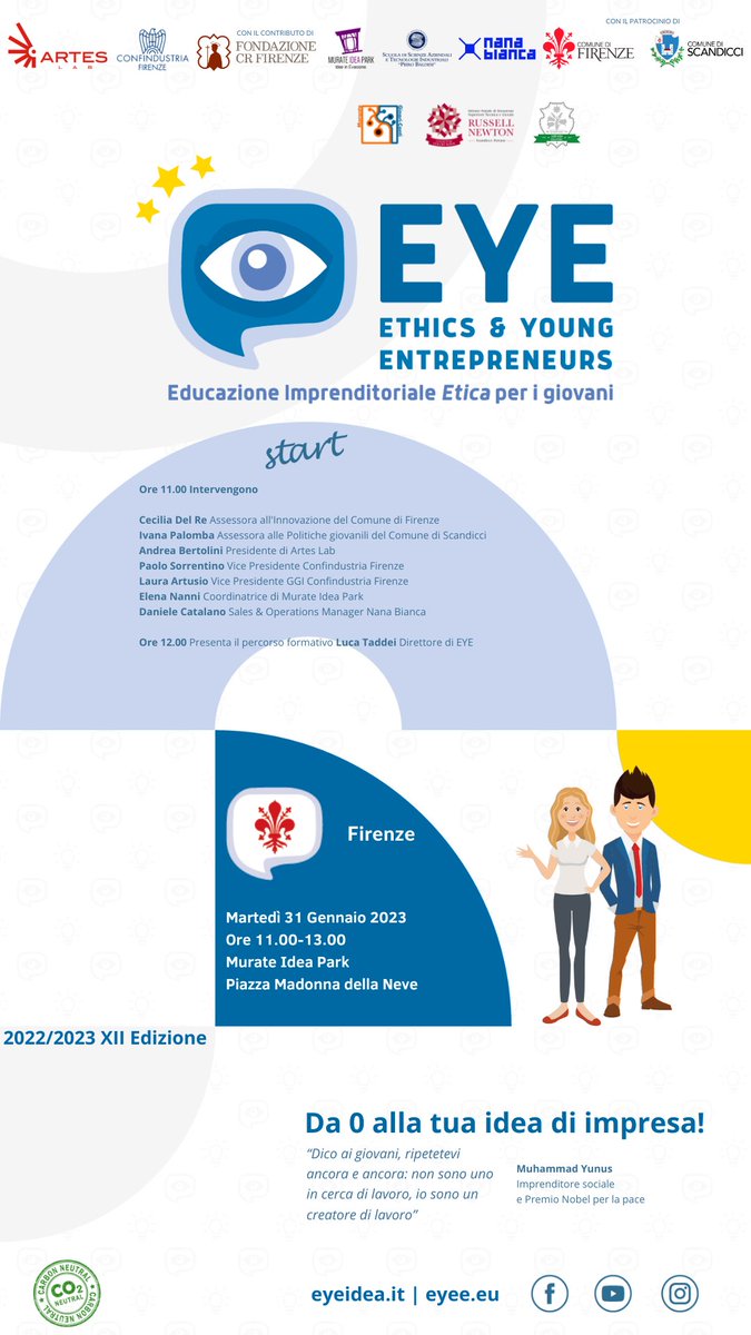 EYE 2023 arriva a Firenze! 

I #giovani entrano nell’#ecosistema dell’#innovazione #fiorentino imparando il #metodo di #ideazione di #impresa e scoprendo le #opportunità attive sul territorio.

Promosso da <a href="/info_artes/">Artes Lab</a> grazie al contributo di @FondazioneCRF e <a href="/ConfindustriaFi/">Confindustria Toscana Centro e Costa</a>