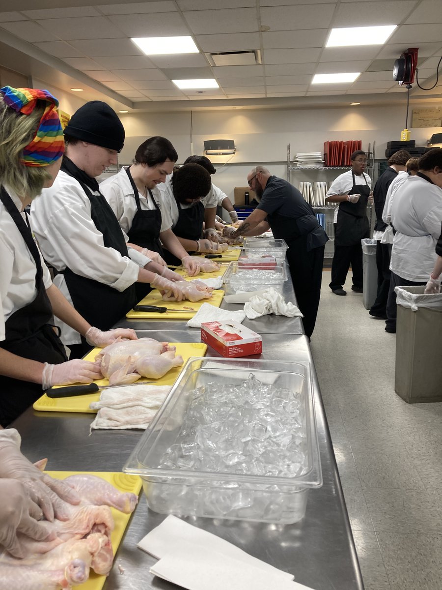 Who likes chicken?  Our Culinary students seem like they do as they are learning the proper way to handle raw chicken and how to use the different parts of a chicken when making stocks, soups, and other meals.