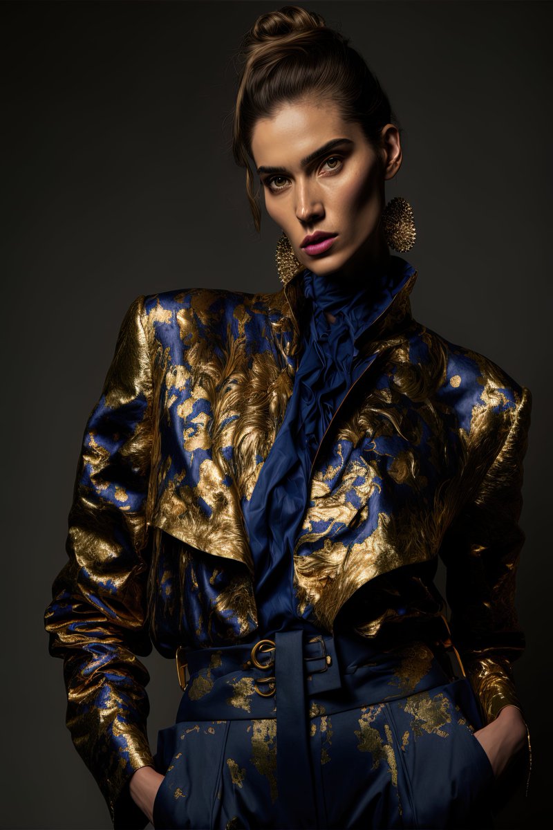 satorimatori's tweet photo. Gold &amp; Navy Blue
金紺 

#aiia #fashion #aifashion #ファッション #fashiondesign #aifashionweek23 https://t.co/pRv0noSg6W