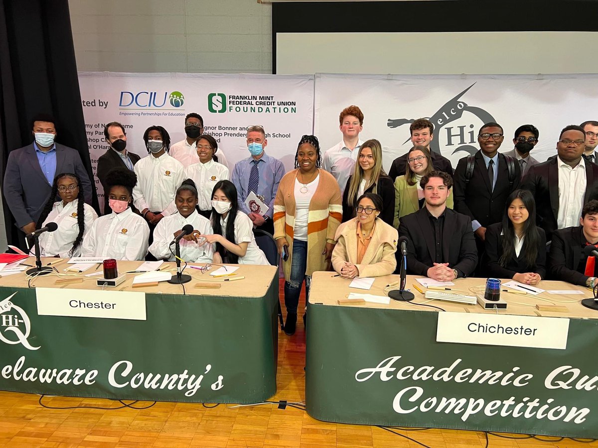 This week's Hi-Q contests kicked off at Chester STEM @ Showalter with Chichester and Archbishop Carroll visiting. The win went to Archbishop Carroll. Thank you @RepKazeem for attending! @DCIU @FMFCU @FMFCUFoundation @ArchCarrollHS @ChesterUplandSD