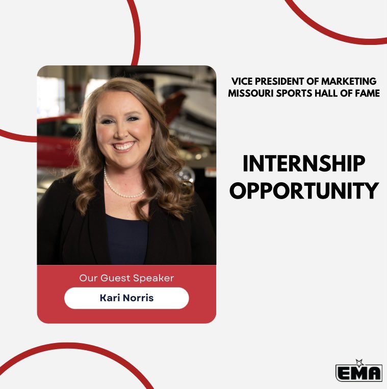 Don’t miss out on our first meeting of the semester! 🎉 Not only will we have a fun game to play, but we will have Krispy Kreme donuts 🍩 and a guest speaker!🎤 

Kari Norris will talk about internship opportunities with the Missouri Sports Hall of Fame 🎉