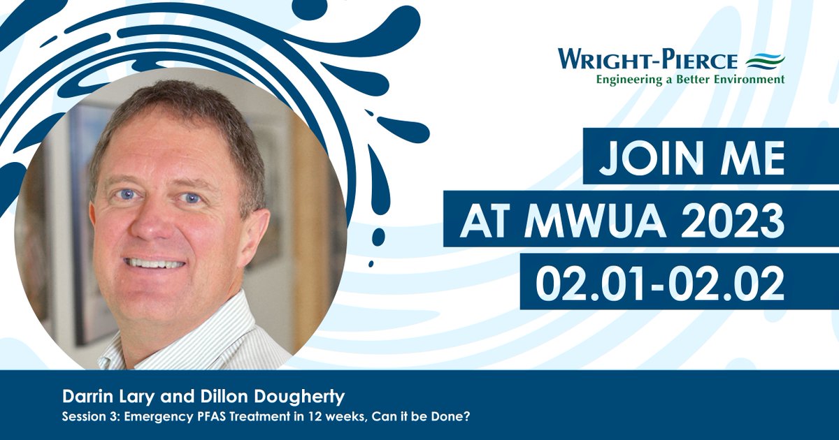 Wright_Pierce's tweet image. The Maine Water Utilities Association (MWUA) is holding its 97th Annual Tradeshow &amp;amp; Conference. If you’re attending, consider dropping by WP’s conference booth &amp;amp; attending one of the technical presentations hosted by our team members.
We look forward to seeing you there! #MWUA