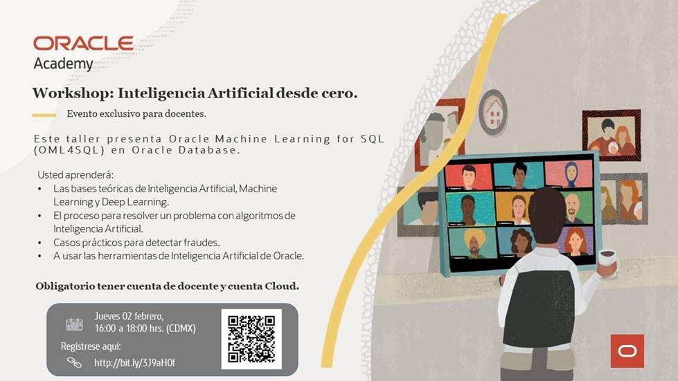 CONALEP_Mex's tweet photo. ¡Atención Docentes! Oracle Academy te invita al Taller en línea "Inteligencia Artificial desde cero", este próximo 02 de febrero a las 16:00 hrs. Tienes hasta el 01 de febrero 2023 para registrarte.💻

Link Registro: https://t.co/bks8FLJzyt https://t.co/r6GqHEixjo
