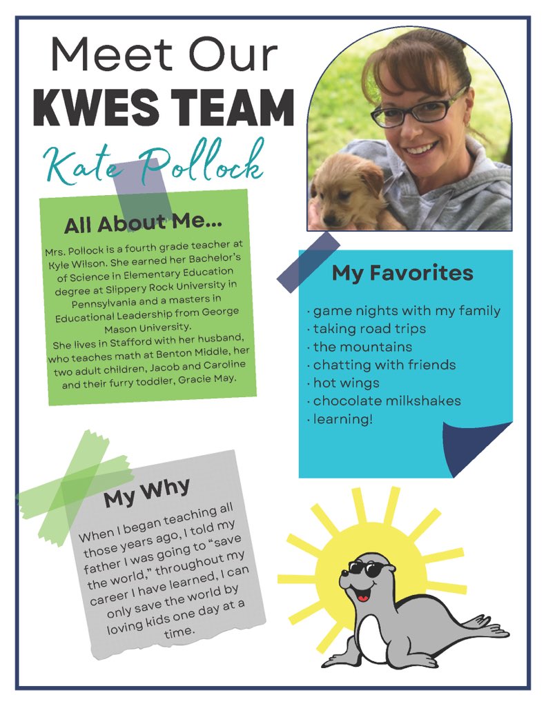 KyleRWilsonES's tweet photo. ✨Staff Spotlight✨

Get to know the staff at Kyle Wilson!
Each week, we will feature three different staff members giving you a chance to see some new faces and learn more about familiar ones!

First up:  Mrs. Pollock!

🦭
#WilsonSeaLions https://t.co/4KWtoly00S