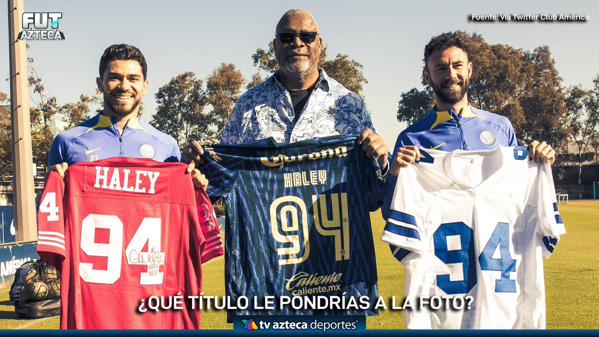 AztecaDeportes's tweet photo. ¡HALEY EN EL CLUB AMÉRICA! 🤩

¿Qué título le pondrías a esta icónica foto? 

#ClubAmerica #CharlesHaley https://t.co/2pxZeuwnLi