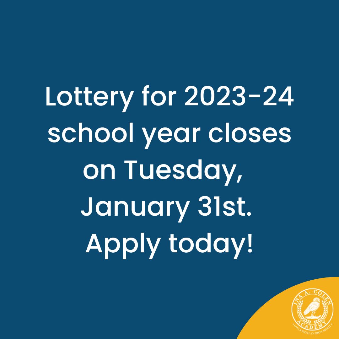 IACAFL's tweet photo. The 2023-24 school year lottery closes tomorrow, Tuesday, January 31st. Apply today! 🦉 https://t.co/L9iMuG44E1