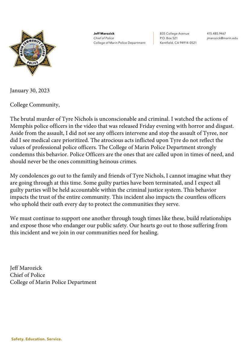 ChiefMarozick's tweet photo. Tyre Nichols Letter https://t.co/sI4omT9gvF