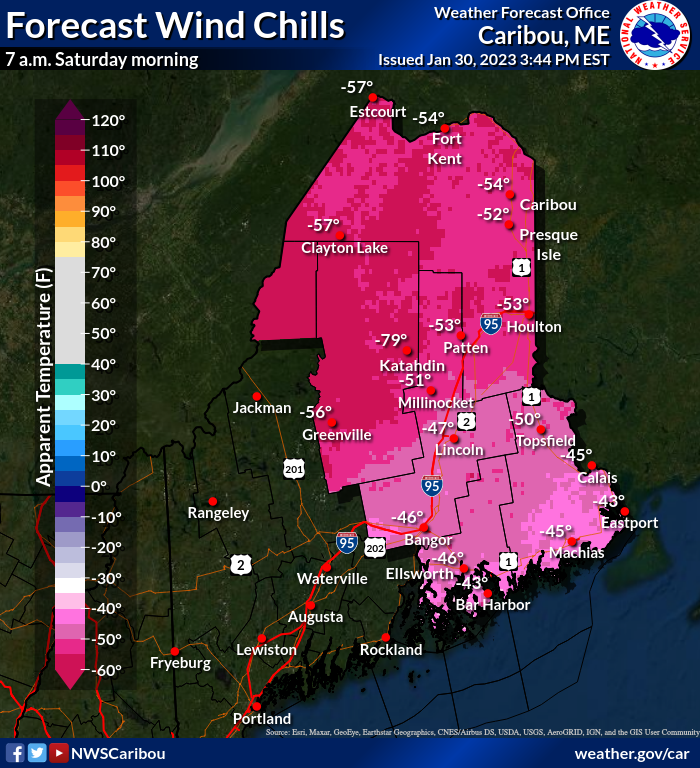 NWSCaribou's tweet photo. Brutal, check out the forecast wind chills for 7 a.m. on Saturday morning! #MEwx https://t.co/boLbulNSh0 https://t.co/neNRMVpxrR