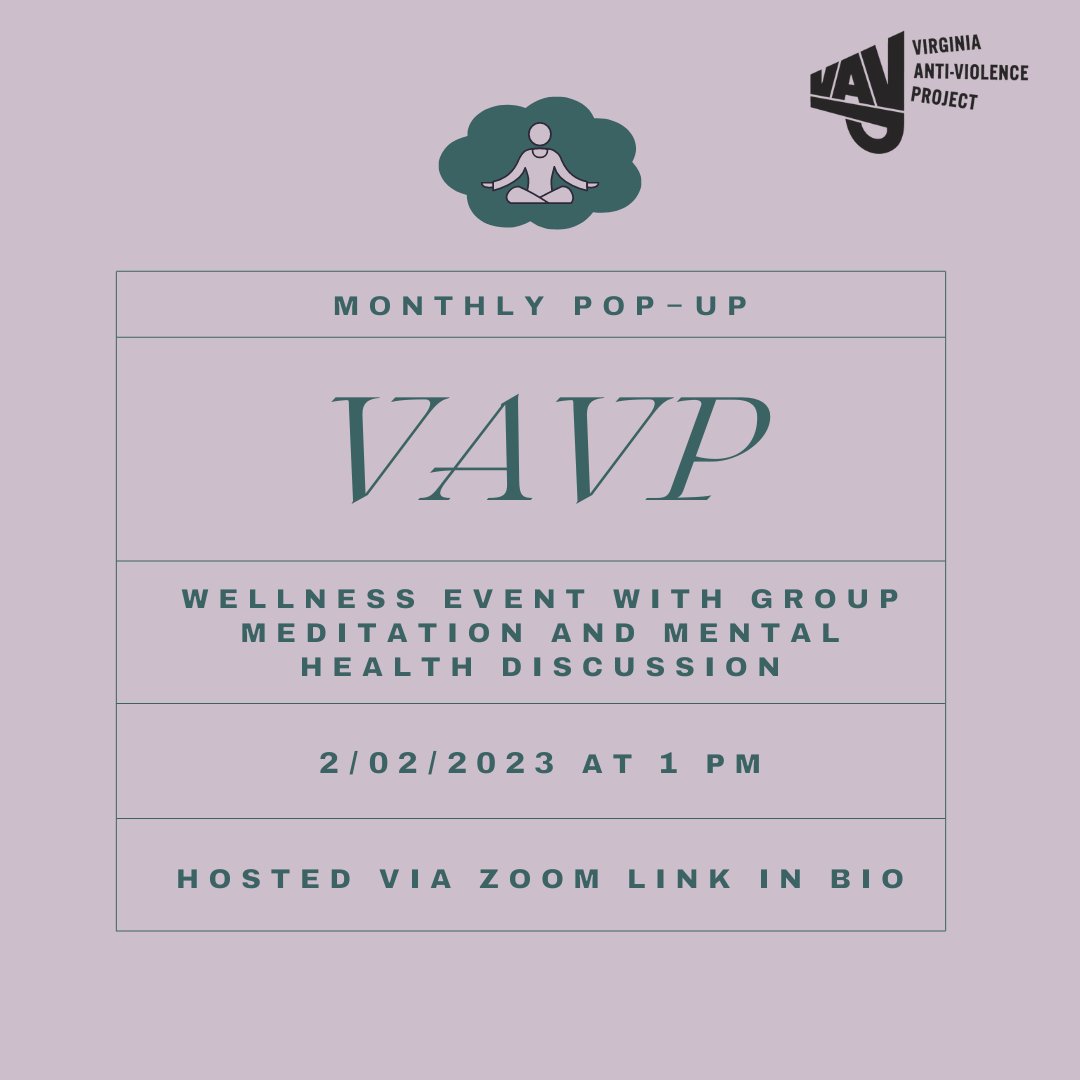 VirginiaAVP's tweet photo. Join us virtually this upcoming Thursday for our monthly pop-up, with this month's focus being on personal wellness. The link can be found in our bio, we hope to see you there! https://t.co/4UY5YY6Kw1