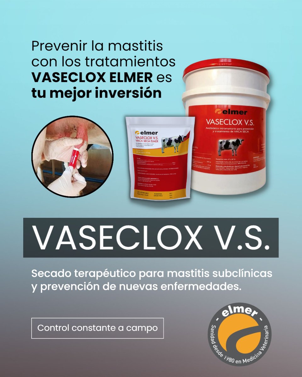 Elmer_Vet's tweet photo. Vaseclox VS
Antibiótico intramamario para período de secado en bovinos

https://t.co/JIyhihaDvn

#laboratorioelmer #medicinaveterinaria #bovino #mastitisbovina #intramamario #lecheria #ganaderia #tambo #jeringasintramamaria #tratamientointramamarioelmer #secado #VasecloxvVSElmer https://t.co/l7qh6SKEFB