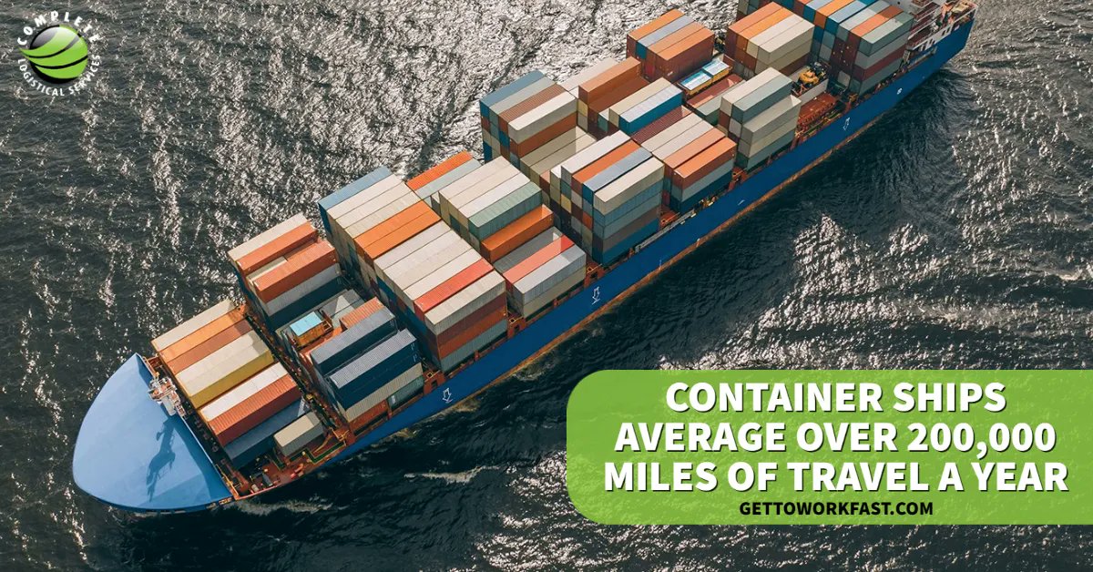 Did you know that the average-sized container ship travels about 238,855 miles or 384,400 km a year?
gettoworkfast.com  
#CLS #CompleteLogisticalServices #CLogistical #StaffingAgency #FunFact #MaritimeJobs #DreamJob #ShippingJobs #NowHiring #gettoworkfast