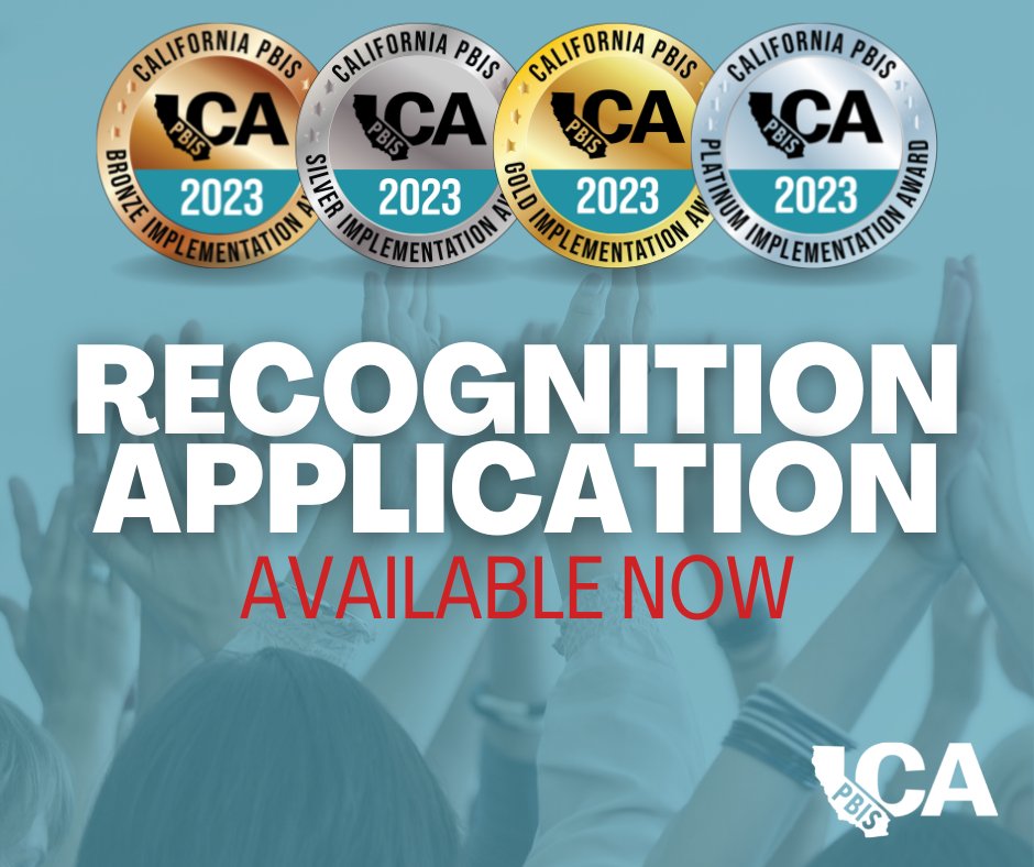 Recognition season is here! The application for the 2023 #PBISCA Recognition System is now available. If you missed our Recognition Webinar, check out the recording, slides and other resources to set you up for success on our website: bit.ly/406DCIu.
