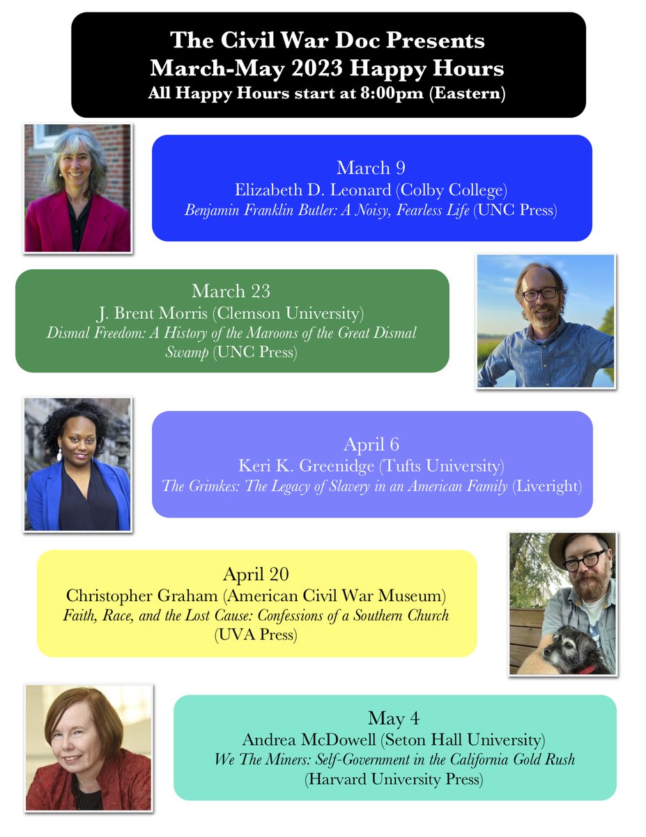 We've finalized the rest of our Spring line up! Be sure mark your calendar for some great discussions! And be sure to join @PlantRjp &amp; Frances Clarke on Feb. 9, and <a href="/johndeandavis/">John Davis</a> on Feb. 23! 
<a href="/jbrentmorris/">Brent Morris</a> @cagraham <a href="/UNC_Press/">UNC Press</a> <a href="/uvapress/">UVA Press</a> <a href="/Harvard_Press/">Harvard University Press</a> <a href="/LiverightPub/">Liveright Books</a>
