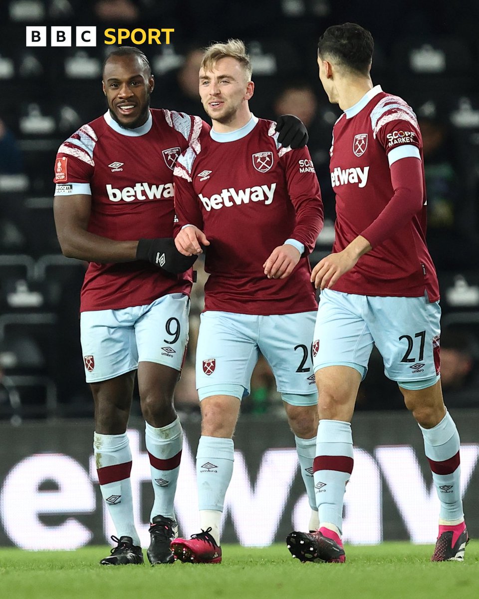 BBCMOTD's tweet photo. Total control.
Michail Antonio's header doubles West Ham's lead at Derby County.
Manchester United surely await in the next round.
📲📻 Listen live on @BBCSounds and follow on the @BBCSport website and app
#BBCFootball #FACup https://t.co/ZbUfgK1V8v