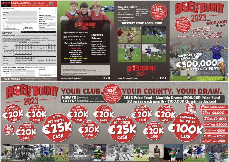 GaaBishopstown's tweet photo. Rebels Bounty is your chance to win big while supporting Bishopstown GAA. Please support the draw and remember to select Bishopstown as your club! 
Buy online at https://t.co/VeNYyJeRTd or through the club website. Tickets €100 or €10p/m by direct debit for 10 months🇶🇦 #oneclub https://t.co/akFOG6XEuV