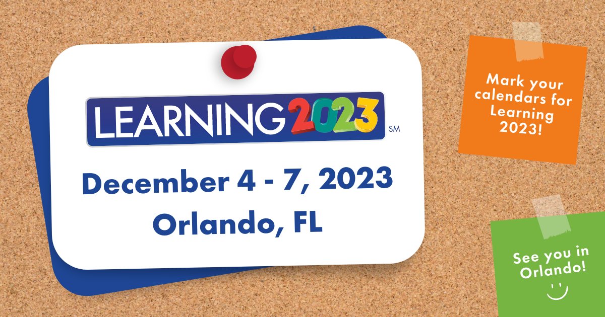 learning2024_us's tweet photo. Mark your calendars! Learning 2023, the Learning Leaders Conference, returns to Orlando on December 4 – 7, 2023!
Plus, if you’re interested in speaking at Learning 2023, keep your eyes peeled for an important announcement on Wednesday, February 1.
#Learning23 #Learning2023 https://t.co/FaidVeZwIS