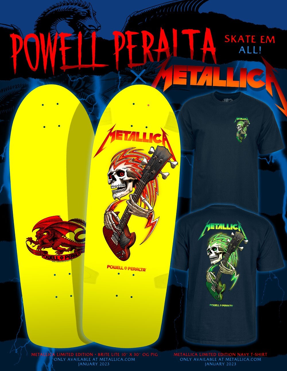 Metallica on X: ""The skate deck that you feel most comfortable with, is your instrument..." – @RobertTrujillo Our newest with @PowellPeralta has landed in Met Store! Get the skate deck