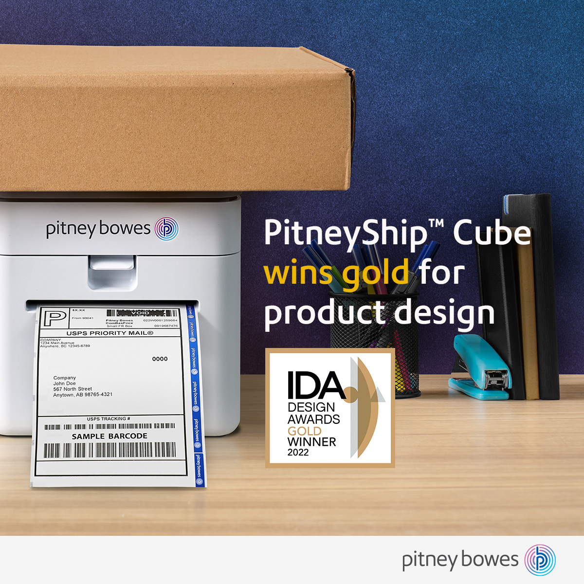 PitneyBowes's tweet photo. The PitneyShip™ Cube has been recognized with gold in the 2022 @iDesignAwards for innovative design. Rooted in Design Thinking practices, the Cube is the result of client centricity, testing and research. Learn more: https://t.co/Bpp1enQh7S https://t.co/tcSoZXnGqH