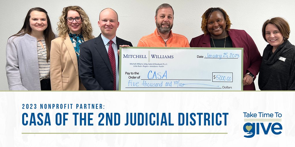 MitchWillLaw's tweet photo. As part of our Take Time To Give initiative, our Jonesboro team was honored to give support to  @NEA_CASA, which equips volunteer advocates for children in foster care. Learn more: https://t.co/gIgK2cqyh4 https://t.co/XmtiqunpNN