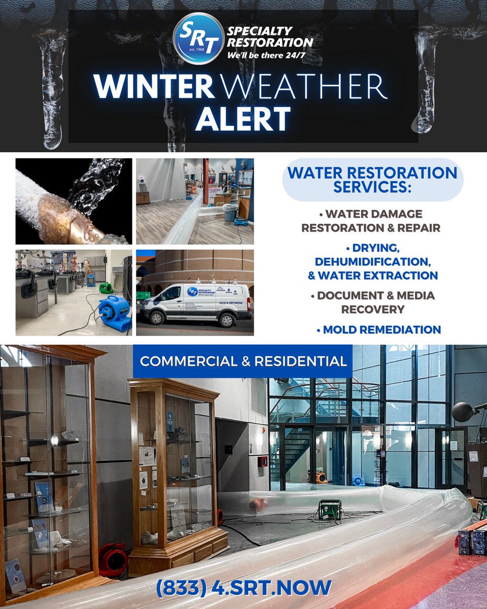 SRTkleanup's tweet photo. A Winter Weather Advisory went into effect this week for large portions of #Texas, as a cold front drops temperatures and sparks precipitation.

As the temperatures continue to drop, be extra cautions for #frozenpipes in your home or business.
https://t.co/mBleeFb4eT #WaterDamage https://t.co/K2uQTMIu0R