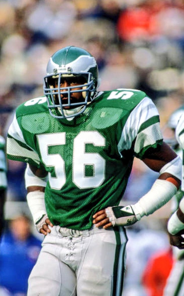 #Eagles are the designated home team in #SuperBowlLVII ; it's an NFC year in the rotation. They have first choice of uniform. Will they go midnight green? All black?

I'd prefer this beauty that Jerry Robinson is wearing. The porthole mesh, the multi-stripes.

C'mon Eagles, do it