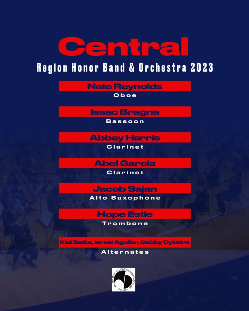 Congrats to the following students who made central region honor band and orchestra