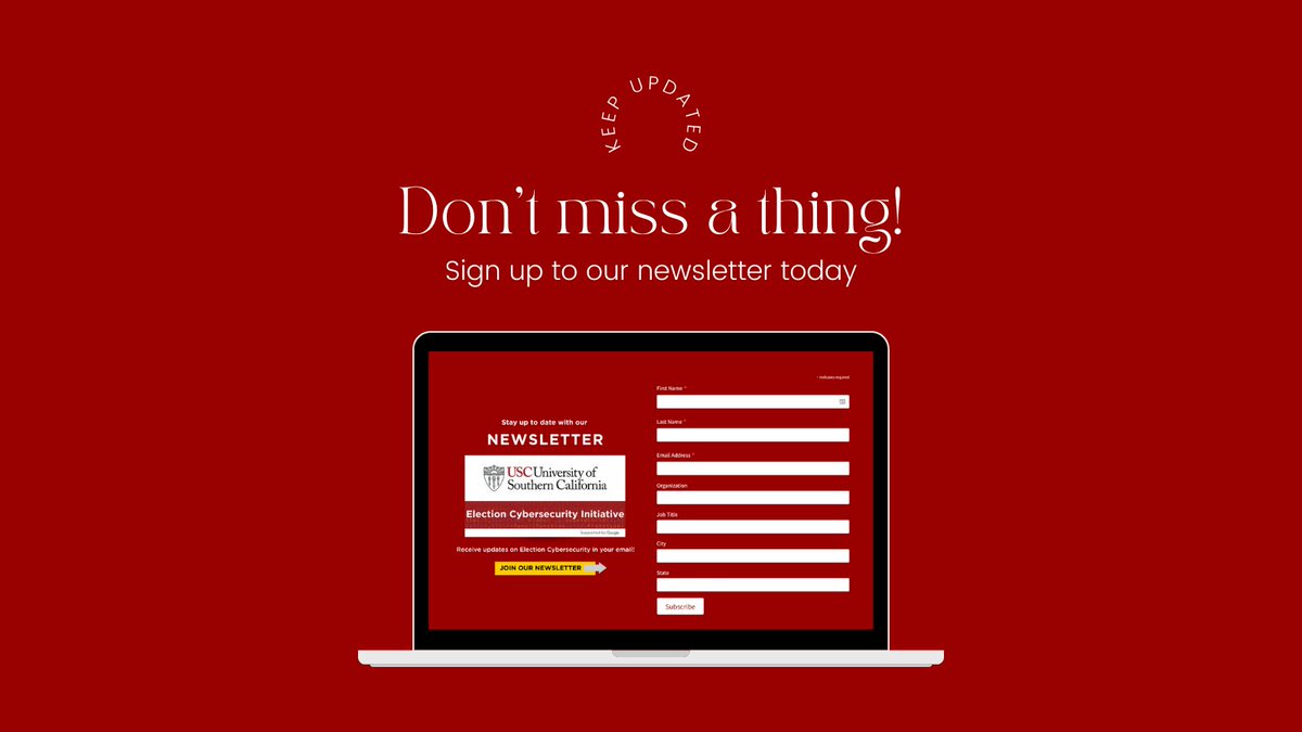 Want to stay up to date on the latest in election cybersecurity, #disinformation and #misinformation, and more? 🤔 Sign up for our weekly newsletter and get all the info you need! 📨  #electionsecurity #weeklyupdate 

electionsecurity.usc.edu/weekly-newslet…