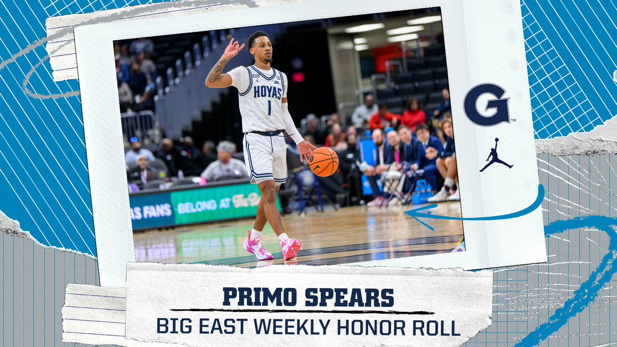 👏 Primo Spears named to the BIG EAST Weekly Honor Roll 

🗞: bit.ly/3XLHTzu

#HoyaSaxa | <a href="/primo_spears/">PrimSpears3</a>