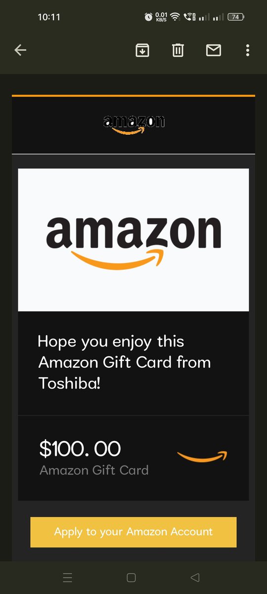 Thank you @ToshibaTVGlobal for sending $100 Amazon Gift Card won in #FIFA2022 contests. 

#ToshibaTV 🎉🎉