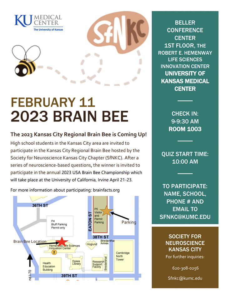 The 2023 KC Brain Bee will be held on February 11 <a href="/KUMedCenter/">KU Medical Center</a>