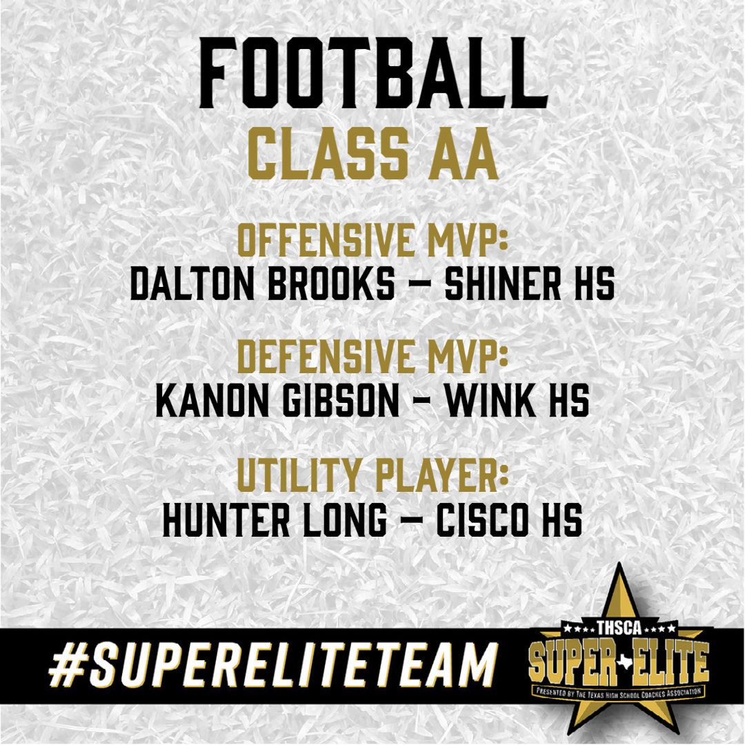 THSCAcoaches's tweet photo. We are proud to announce the first-ever THSCA Football Class AA #SuperEliteTeam! Congratulations to these hard-working athletes.👏

https://t.co/IpcYxV0oJN https://t.co/MHHvre4TYP