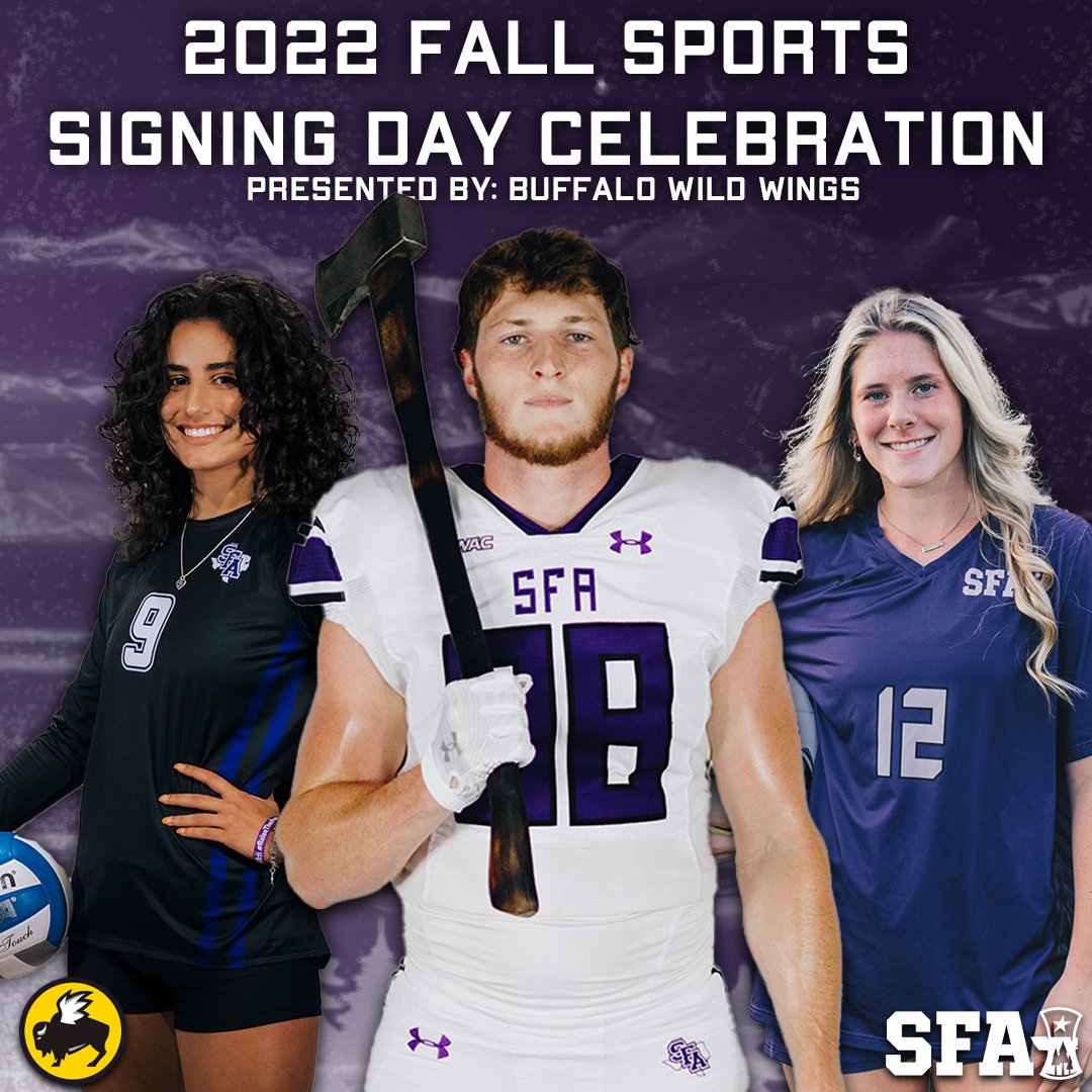 SFA_Athletics's tweet photo. 2022 Fall Sports Signing Day Celebration
Presented BY: Buffalo Wild Wings

Come on out this Wednesday to hear about the future Lumber and Ladyjacks of Football, Volleyball, and Soccer!

🗓️ : 2.1.23
⏰ : 2:00-3:30 P.M.
📍 : Buffalo Wild Wings Nacogdoches

#AxeEm x #RaiseTheAxe https://t.co/wNZ6aHCXzG
