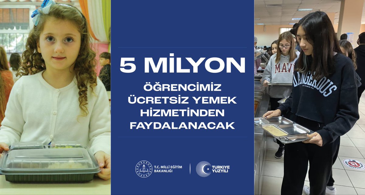 6 Şubat' ta Okul Öncesi Eğitimdeki Tüm Okullarda Ücretsiz Yemek Uygulaması Başlıyor.
Bakanımız Sayın Özer:Bu adımlarla 5 MİLYON ÖĞRENCİMİZ ücretsiz yemekten faydalanacak.
Eğitimin ikinci devresinde yenilikler kaldığı yerden devam ediyor.
Mardin ikinci devre değişimlerine hazır.