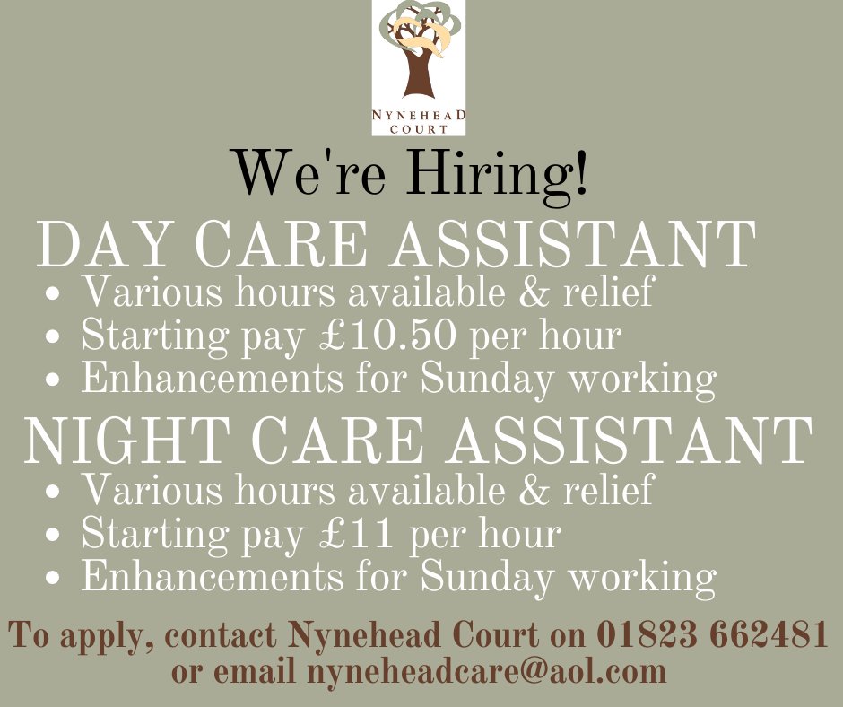 We're hiring! #careassistant #nightcareassistant #carehome #wellington #job #newjob #somerset