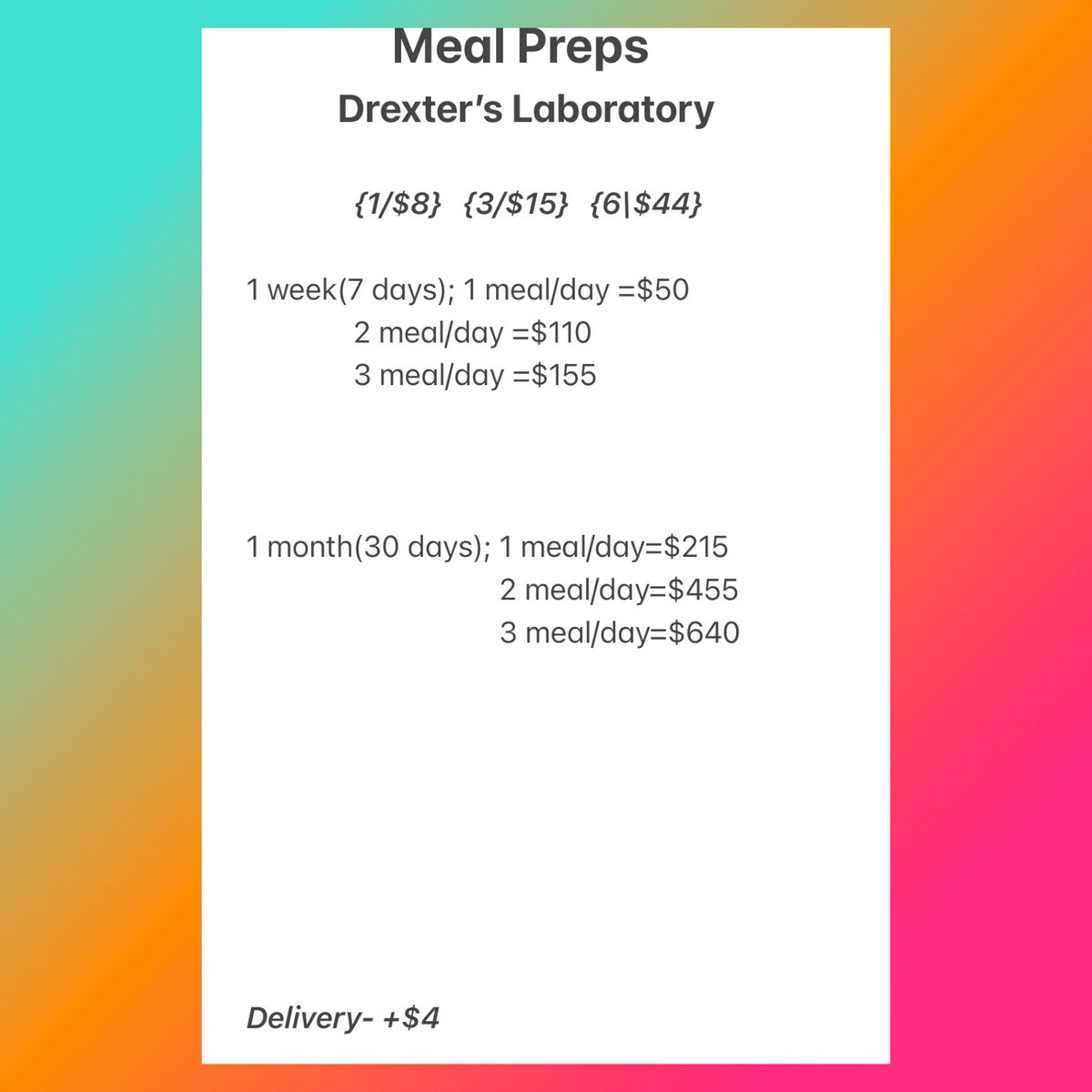 ChefBoyarDrex's tweet photo. 🍽MEAL PREPS🍽

Will be serving on Saturday, 2/4th. Taking preorders until Friday, 2/3rd 9:30pm

Denton pickup/delivery(+$4) only https://t.co/8FtmUrnfch